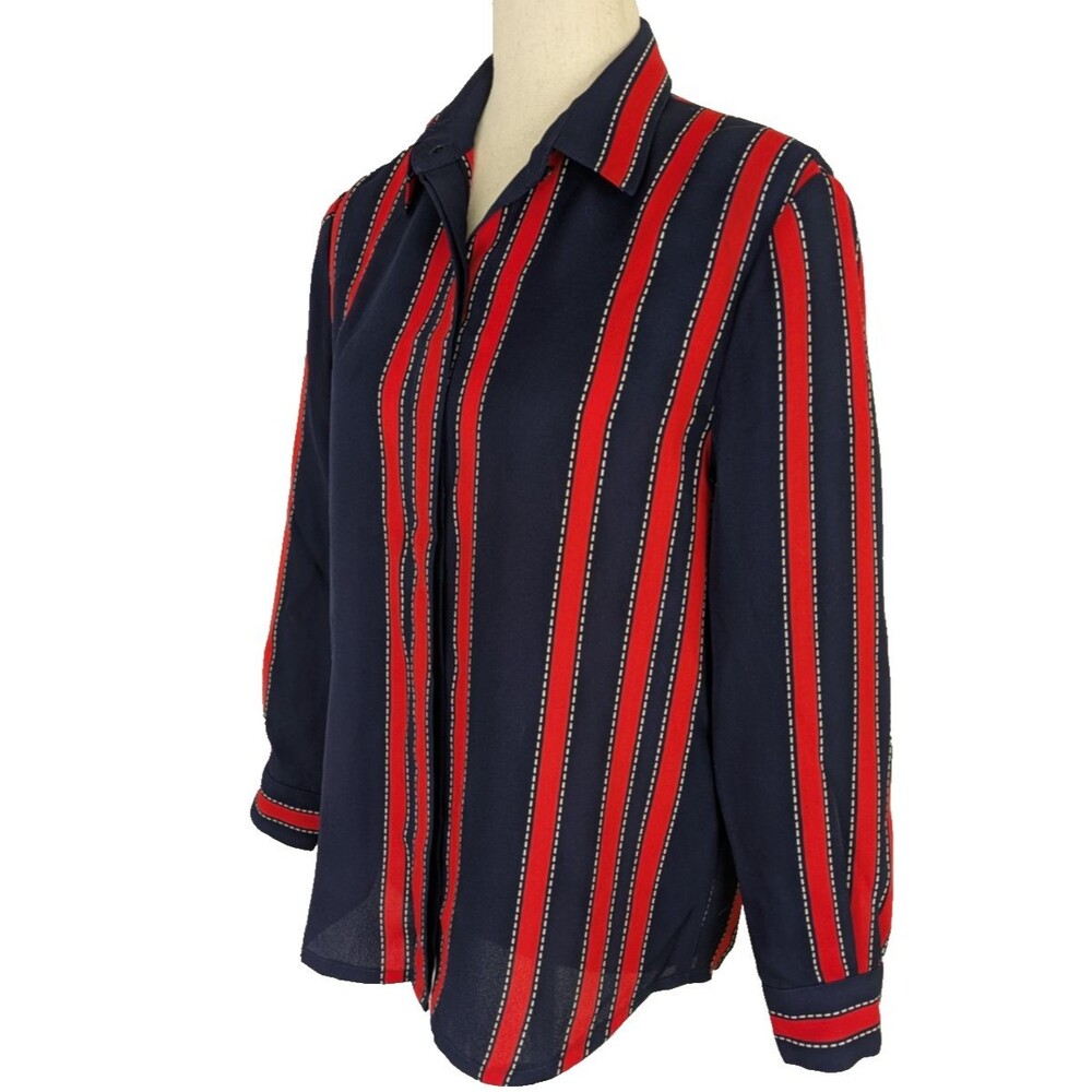 Vintage Petillante Striped Silky Career Wear Size MED Blouse Shirt